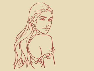 girl with long hair vector for card illustration decoration