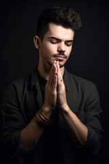 Fototapeta na wymiar handsome young man in a studio with his fingers crossed