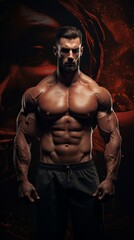 Fototapeta na wymiar Muscular aggressive bodybuilder. Generative AI
