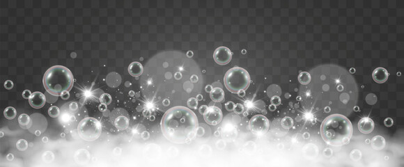 Air bubbles on a transparent background. Soap foam vector illustration.
