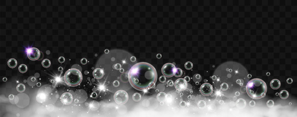 Air bubbles on a transparent background. Soap foam vector illustration.
