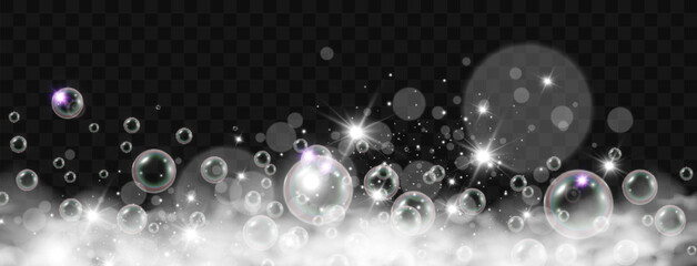 Air bubbles on a transparent background. Soap foam vector illustration.
