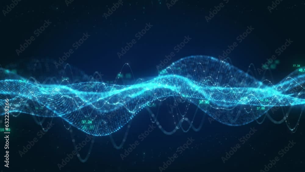 Poster Futuristic Digital Wave Abstract Technology Concept with Data Flow and Coding Patterns, Information Technology Connection