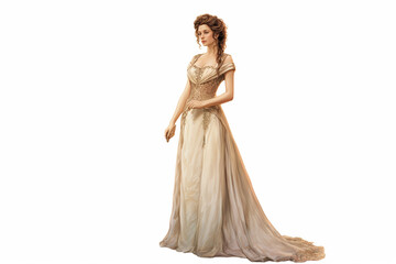Beautiful woman in Victorian epoch dress on white backgorund, isolated