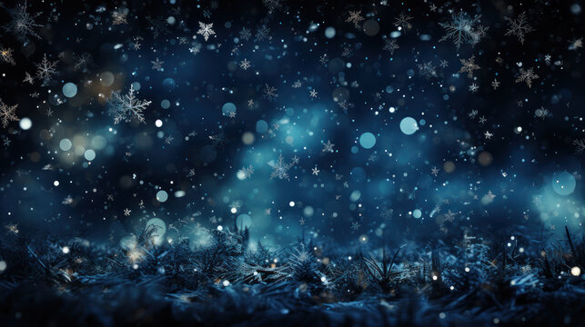 Winter Serenade: Glistening Snowflakes in Midnight Blue. Generative AI
