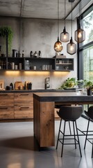 Foto auf Leinwand Minimalist interior of a loft kitchen with modern furniture. Generative AI