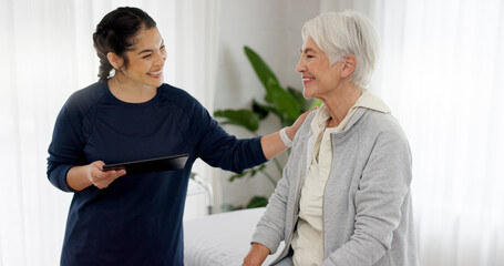 Consultation, physical therapy and senior woman with a nurse in a medical clinic or rehabilitation...