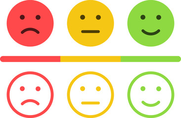 feedback emoji. emoticons set , rating scale of customer satisfaction rating with 3 levels ; good, medium, bad or happy smile, neutral, angry emojis - outline smiley icon set. vector illustration