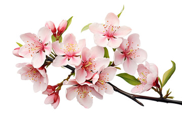 Fototapeta na wymiar photorealistic close-up of Peach blossoms on white background isolated PNG