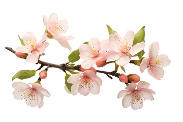 Fototapeta premium photorealistic close-up of Peach blossoms on white background isolated PNG