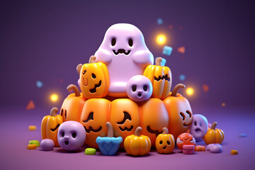 cute ghost and candy in halloween concept 3d ai generated