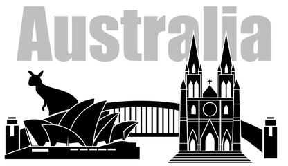 Fototapeta premium Silhouette vector illustration. Landmark Australia, set isolated on white background.
