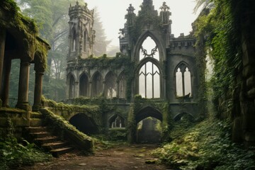 Fototapeta na wymiar Decaying interior of an abandoned castle. Generate Ai