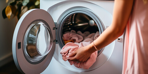 wash hands put laundry in washing machine generative ai