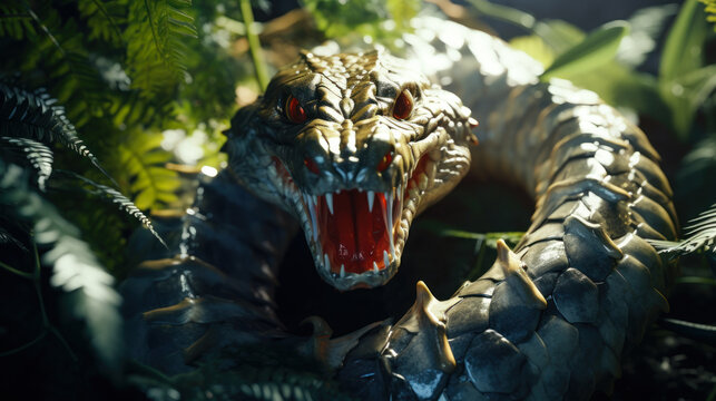 large fanged venomous snake, poison snake generative ai