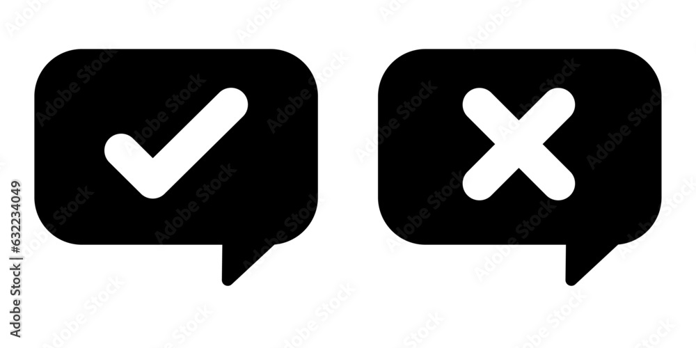 Poster right wrong symbol in call out style icon set in black and white. right, wrong mark. vector set of f