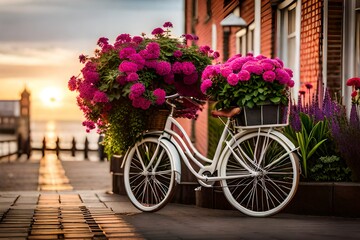 Naklejka na ściany i meble bicycle and flowers