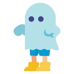 kid wear ghost costume flat illustration