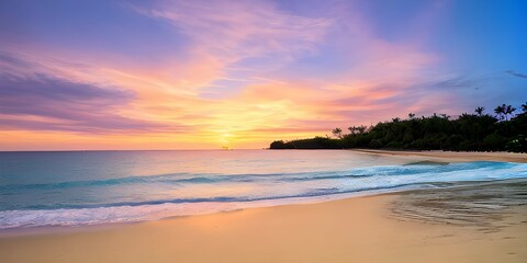 Fototapeta premium ビーチのカラフルで美しい夕日のグラデーション、ホリデーイメージ、アート