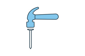 Hammer and Nail Icon. Icon related to carpentry, construction, projects, applications, user interfaces. flat line icon style. Simple vector design editable