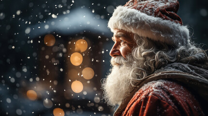 Santa's Silent Stroll: A Snowy Surprise. Generative AI