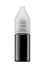 Blank black plastic dropper bottle isolated. Transparent PNG image.