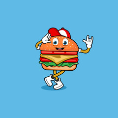 Burger Icon vector, Cute burger cartoon with hat vector illustration