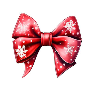 Red Christmas Tie Bow Watercolor Clipart isolated on Transparent Background. Decorative Red Ribbon and Bow Clipart.
