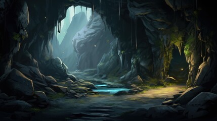 Hidden Cave In Mountains Game Art