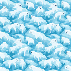 Naklejka premium A graphic pattern with melting bears, symbolizing the effects of global warming. A stark visual metaphor for climate change's impact on wildlife and the urgent need for environmental care.