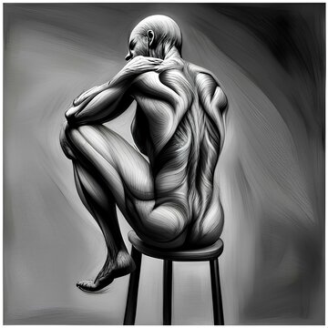 igure drawing of human anatomy from back on construct dummies model figures with contour lines 