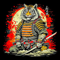 Noble tiger samurai in armor, tiger samurai on guard