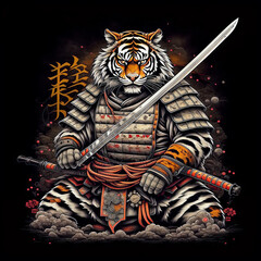 Noble tiger samurai in armor, tiger samurai on guard
