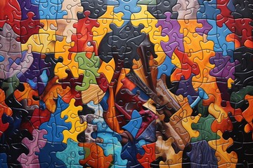puzzle pieces organized by color and pattern