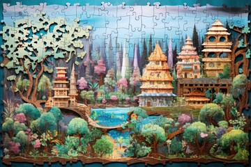 assembled puzzle border with pieces inside