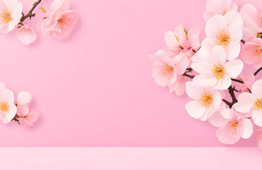 Sunny Sakura Display Horizontal Banner with Pink Japanese Quince Flowers on a Bright Backdrop Generative AI