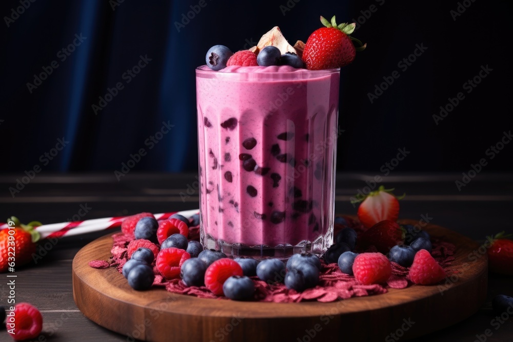 Canvas Prints berry smoothie with a swirl of almond milk