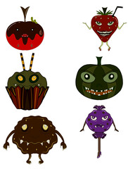 Halloween monster with candy cake icons