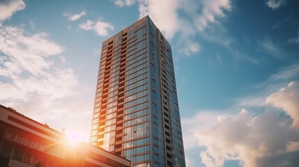 Fototapeta premium Tall building and behind it a beautiful and sky