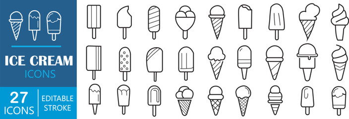 Set of ice cream outline icons. Ice cream line icons set. Vector illustration