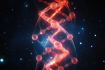 dna helix with glowing nodes representing stored data