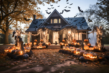  jack-o-lantern Halloween decorated house AI generated art
