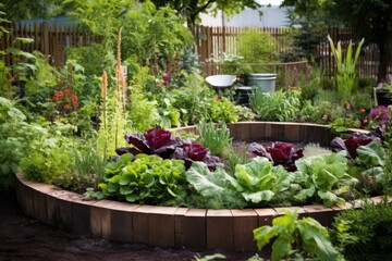 Fototapeta na wymiar circular garden bed with edible plants