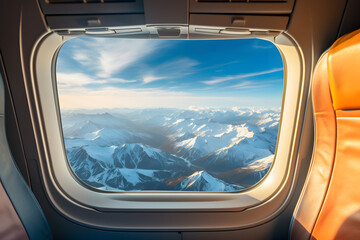 snow mountains view from a plane window AI generated art