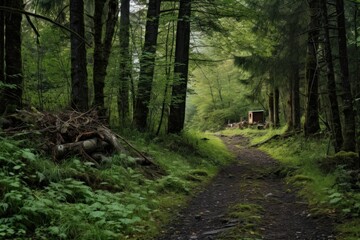 Obraz premium forest trail with signs of foraging activities nearby