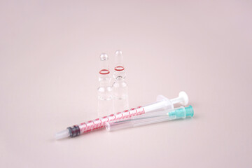 Many medical ampoule on light background. Medicines concept.
