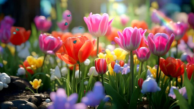 live wallpaper video background tulips in the garden with butterfly beautiful video background  