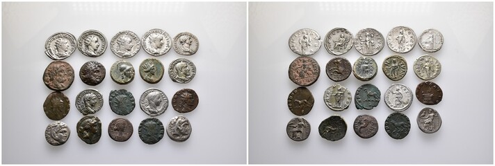 Lot of bronze and silver ancient coins Denarii Antoniniani, folles