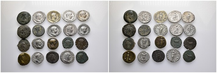 Lot of bronze and silver ancient coins Denarii Antoniniani, folles