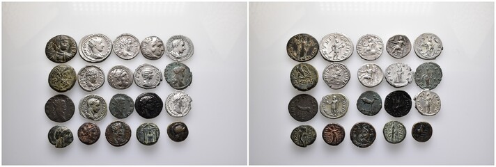 Lot of bronze and silver ancient coins Denarii Antoniniani, folles